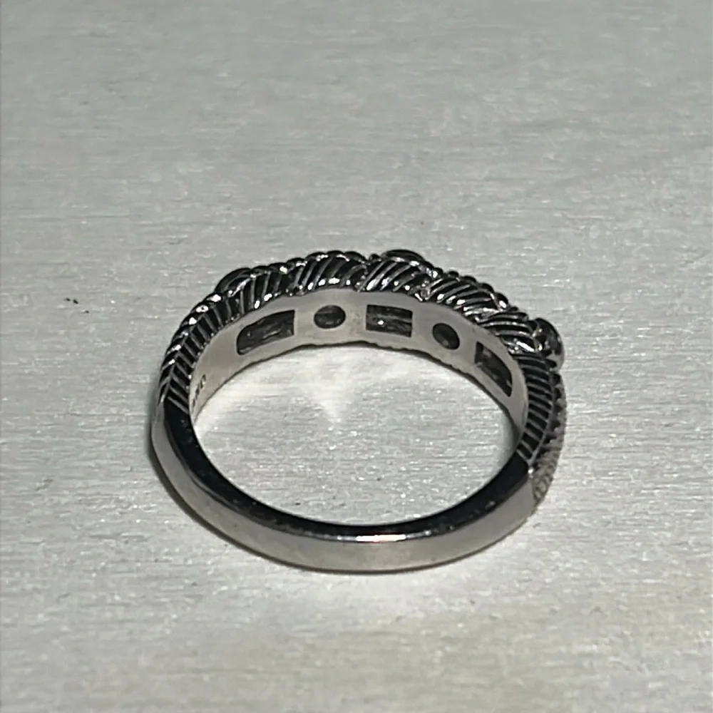 C111 Judith Ripka Sterling Silver Rope Band CZ  Ring Textured Design sz10 - Picture 6 of 8